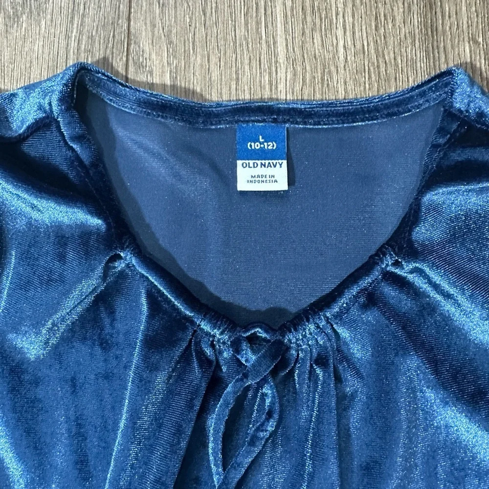 Old Navy Navy Blue Velvet Long-Sleeve Dress for Girls